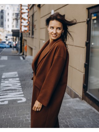 Жіноче пальто максі 2 ґудзика, коричневе