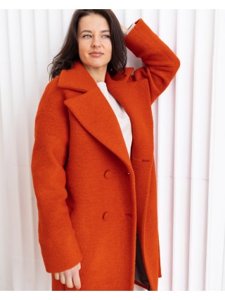 Довге жіноче пальто з поясом 4 ґудзика, помаранчеве