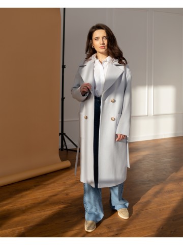 Жіноче пряме пальто з накладними кишенями, голубе