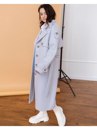 Женское длинное пальто с клапаном, голубое 1041-1