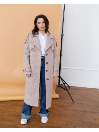 Женское длинное пальто с клапаном, светлая клетка 1041-4