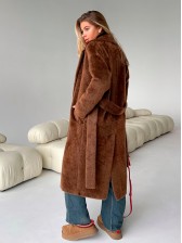 Довге жіноче шерстяное пальто, коричневе ворсове